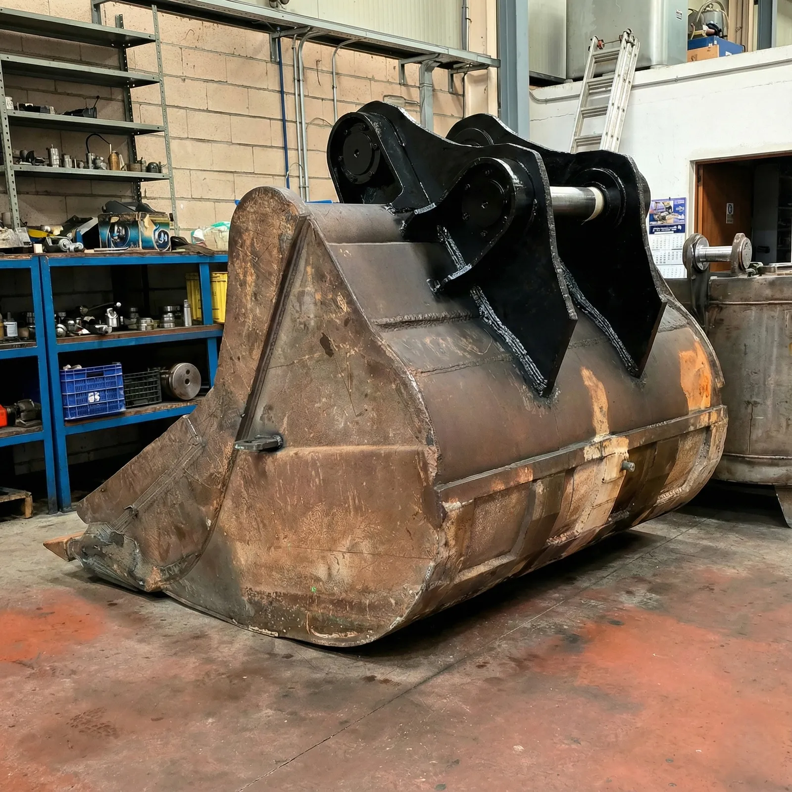 Brazo de excavadora reparado y reforzado