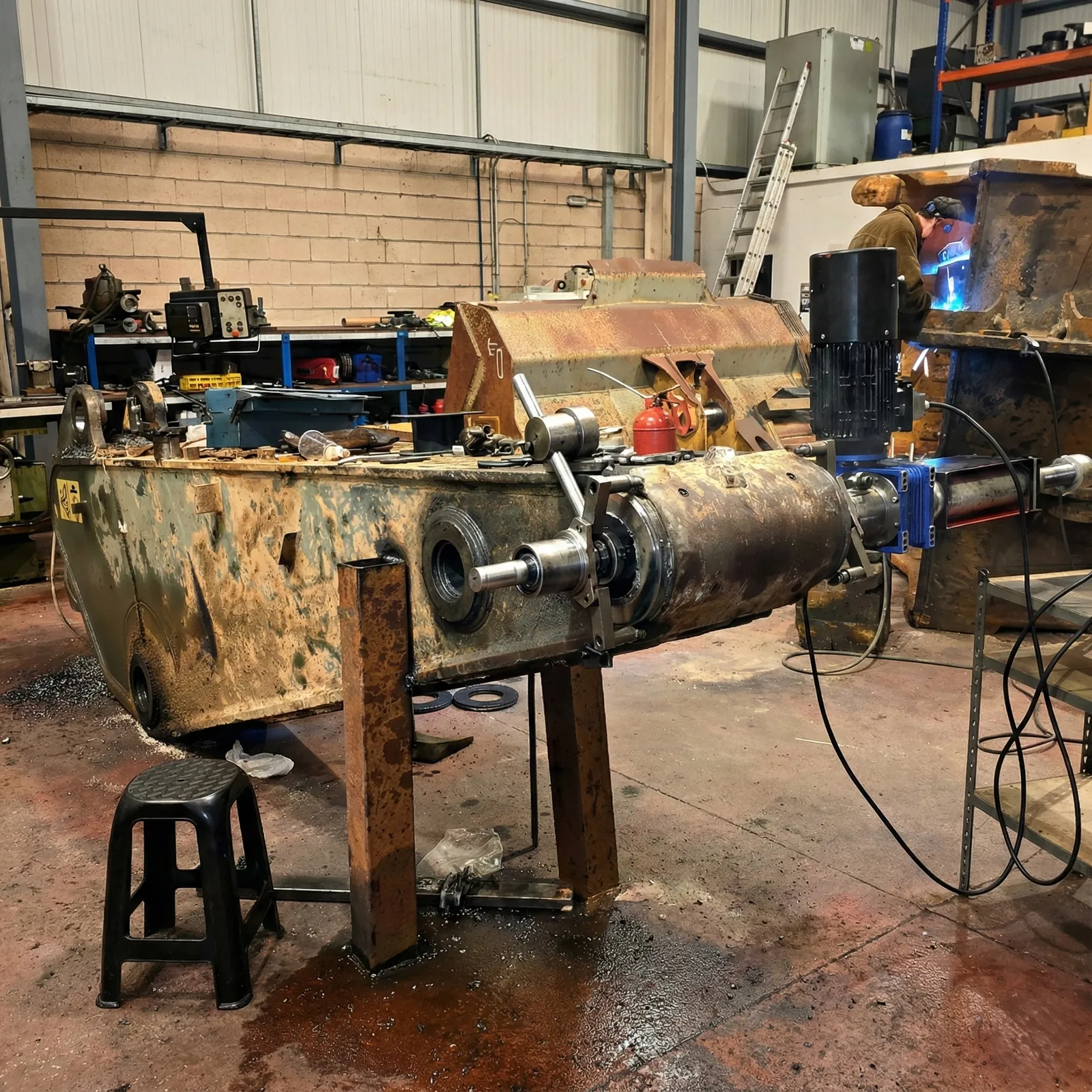 Reparación estructural de un cazo de excavadora